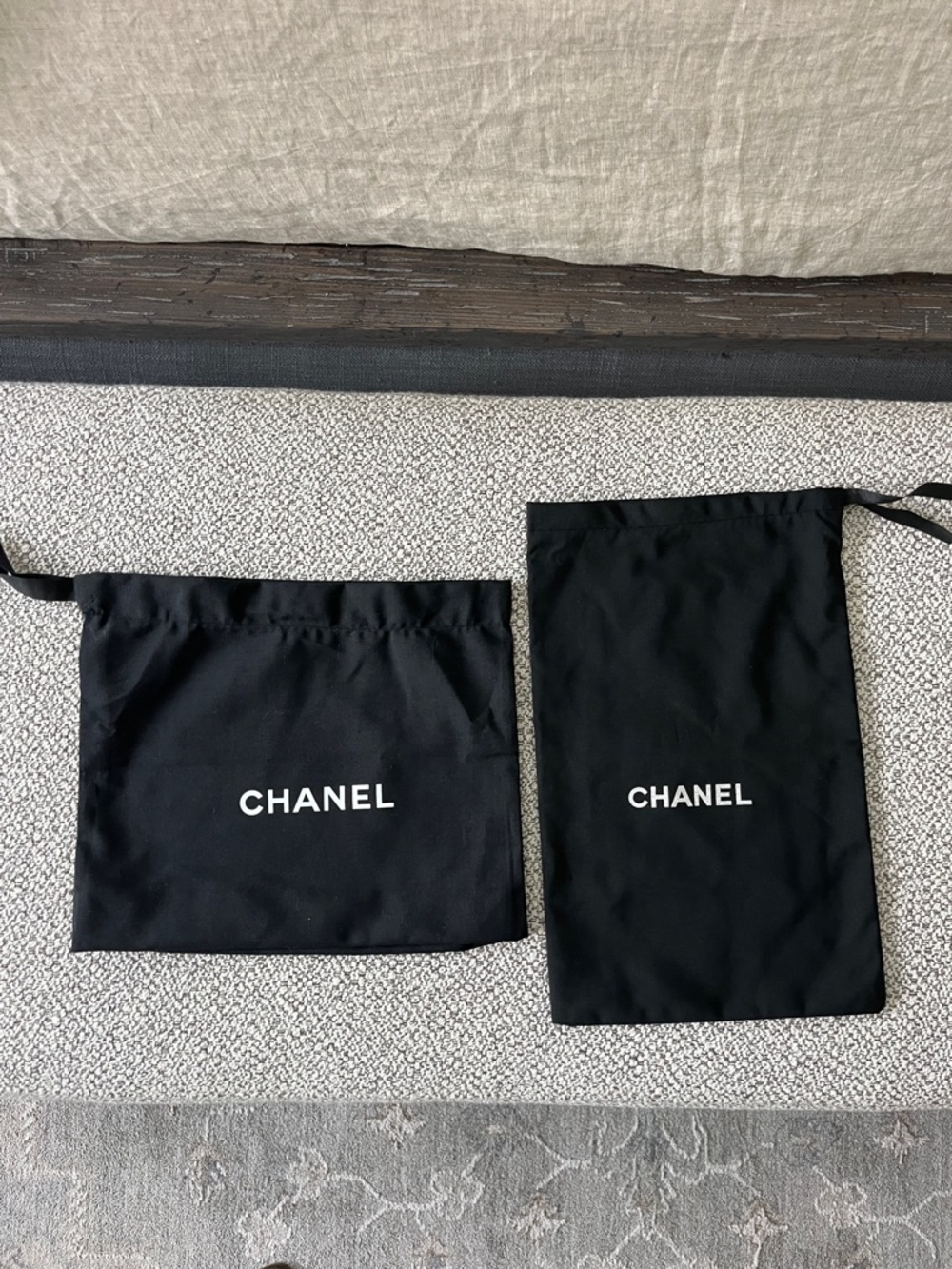 CHANEL Black Drawstring Logo Dust Bags (Pair)